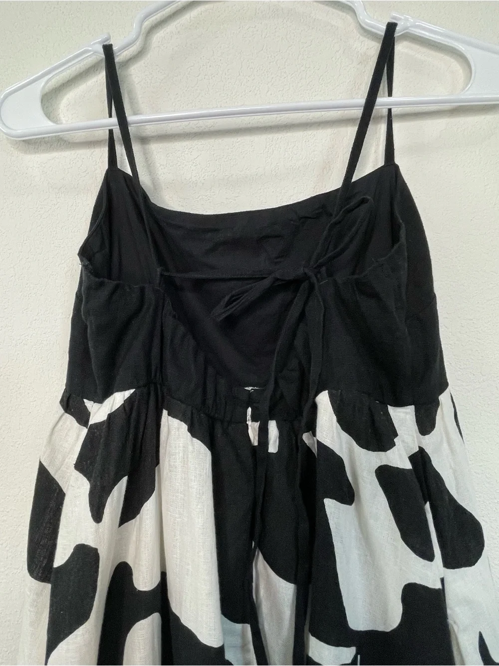 Abercrombie‎ & Fitch Tie Back Babydoll Maxi Dress M Black White Linen Blend
